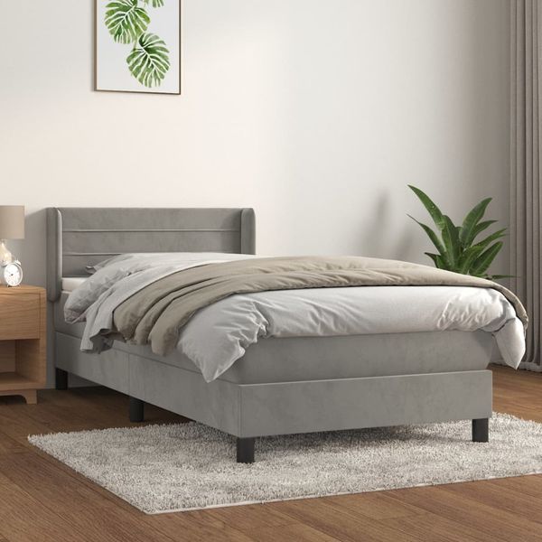 Boxspringbett mit Matratze, Linien und Abrundungen, Hellgrau 100x200 cm Samt
