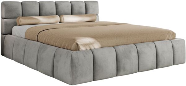 Doppelbett mit Gasdruckfeder, Polsterbett NIRA CLASSIC Holzlattenrost Bett mit Stauraum, gepolstertes Kopfteil Bettkasten - 180 x 200 cm - Hellgrau Velvet Bild 5