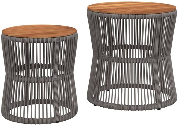 2 pcs Gartentische, Beistelltische mit Holzplatte Grau Poly Rattan Bild 2
