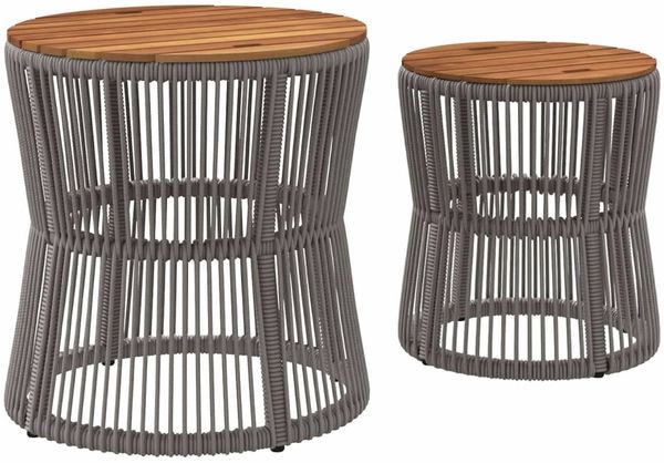2 pcs Gartentische, Beistelltische mit Holzplatte Grau Poly Rattan Bild 6