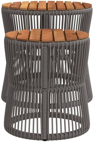 2 pcs Gartentische, Beistelltische mit Holzplatte Grau Poly Rattan Bild 5