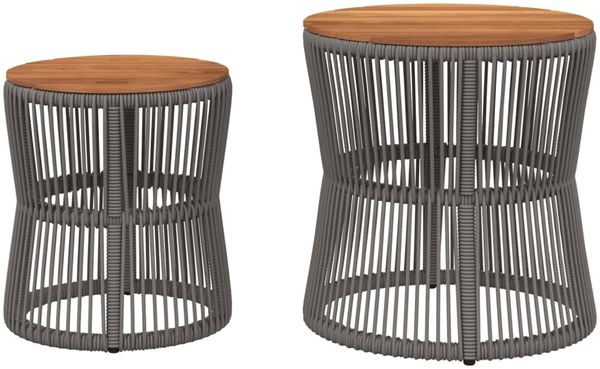 2 pcs Gartentische, Beistelltische mit Holzplatte Grau Poly Rattan Bild 4