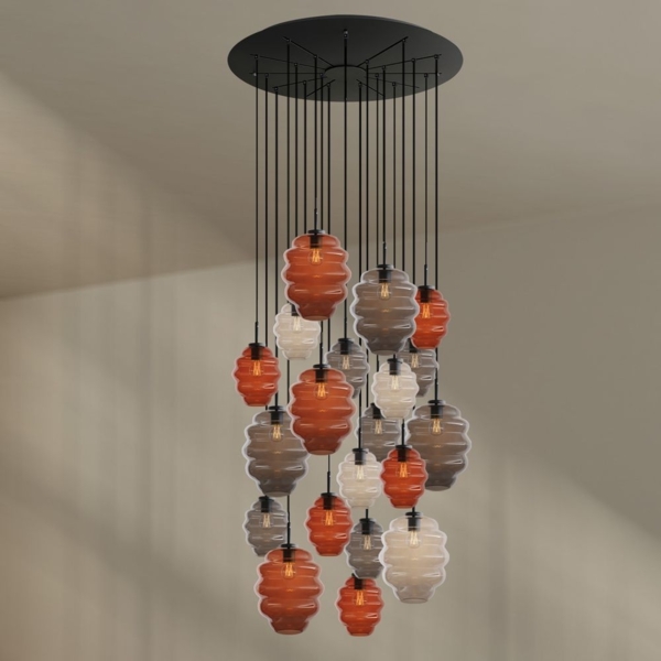 s.luce Echos Galerieleuchte 20-flammig Ø 120cm Baldachin Ø 18/25cm Braun, Klar, Rauch