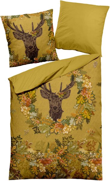 DORMISETTE Bettwäsche HIRSCH Satin BL 135x200 cm gelb Bettbezug Bettzeug