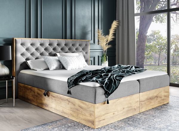 AX LIVING Boxspringbett 140x200 mit Bettkasten Clavio in Stahlgrau