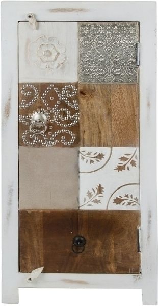 Kommode Santosh 40 x 32 x 90 cm Tannen-Holz Weiß mit Fachboden und Türfrontdekor