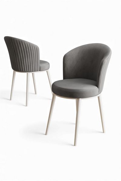 Modernes Stuhlset (4-teilig), Grau & Weiß, 45 x 87 x 41 cm | Gestell aus 100% Metall, Rückenlehne aus Sperrholz, Bezug aus weichem Stoff | Stilvolles skandinavisches Design für Zuhause & Büro