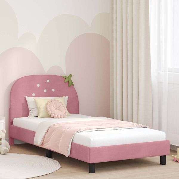 vidaXL Kinderbettgestell mit Kopfteil Rosa 90 x 200 cm Samt 42011068