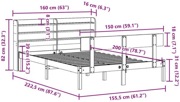 vidaXL Massivholzbett ohne Matratze Weiß 150x200 cm Kiefernholz 3306622 Bild 12