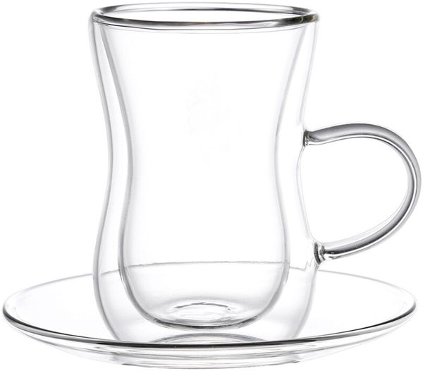 4 tlg. Teegläser-Set 150ml Doppelwandige Gläser mit Henkel, Hitzebeständig Transparent