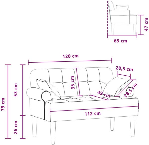 vidaXL Zweisitzer mit Knopfheftung Weiß 120 x 65 x 79 cm Stoff 42041819 Bild 10