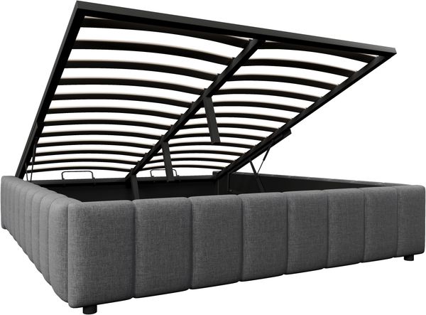 Polsterbett Leinen mit hydraulischem Stauraum, 140x200 cm, Grau, ohne Matratze Bild 6