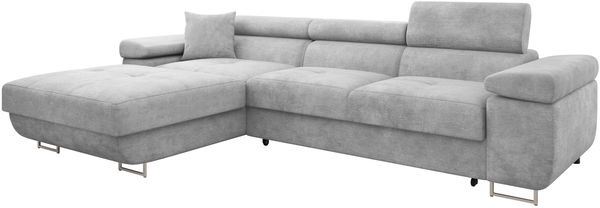 Ecksofa Torezio Mini mit Bettkasten, Schlaffunktion und Einstellbare Kopfstützen (Farbe: Lumo 65, Seite: Links)