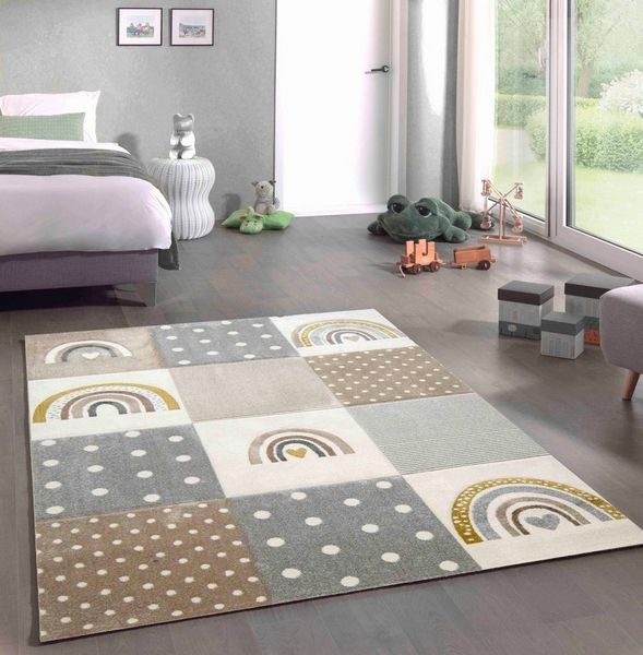 Carpetia Kinderteppich Kinderteppich Kinderzimmer Regenbogen creme beige grau, rechteckig, Höhe: 13 mm