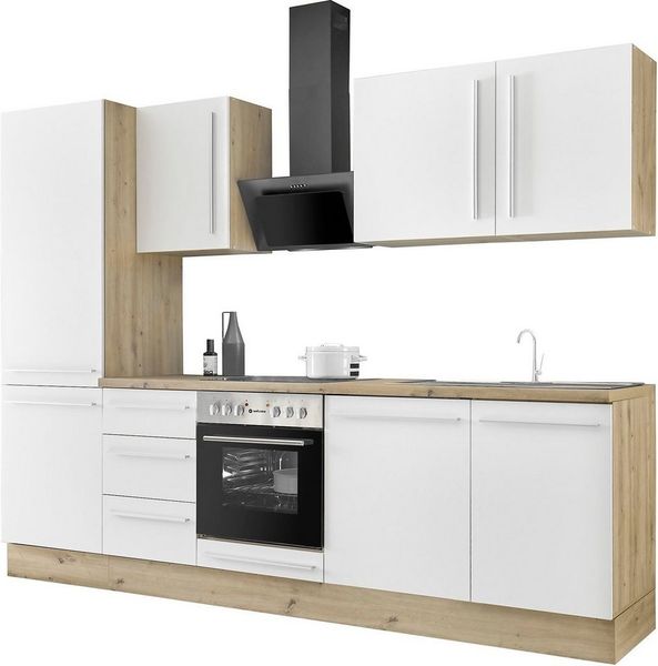 KOCHSTATION Küchenzeile KS-Florida mit 38mm starker Arbeitsplatte, Breite 280 cm, wahlweise mit E-Geräten, Soft-Close-Funktion