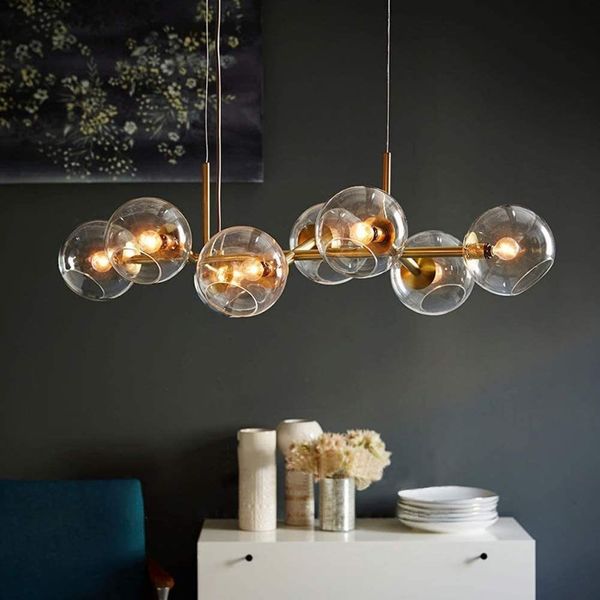 ZMH LED Pendelleuchte E27 Glas Kugel Gold Hängellampe Wohnzimmer Schlafzimmer Innenlampe