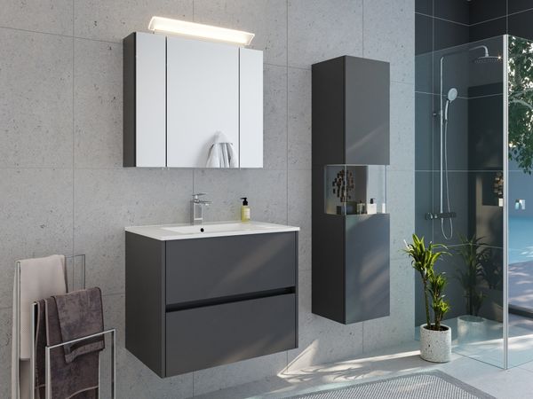 Badmöbelset Taifun 70cm 3tlg mit Spiegelschrank & Seitenschrank grafit : Grafit