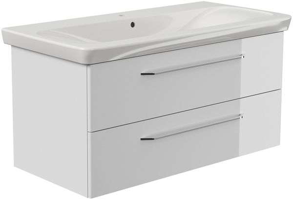 FACKELMANN MILANO Waschbecken mit Unterschrank 107 cm breit, Weiß, Waschbecken Keramik Weiß