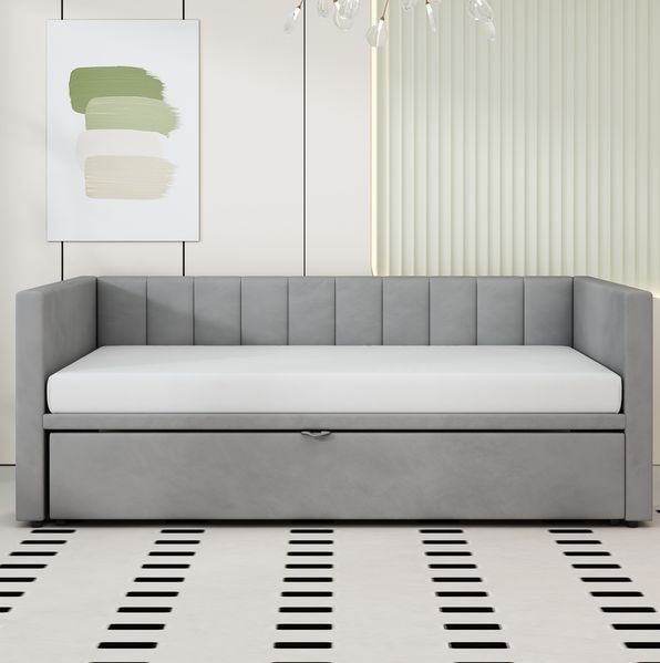 Polsterschlafsofa 90x200 cm ausziehbar auf 180x200 cm mit Lattenrost, Grau