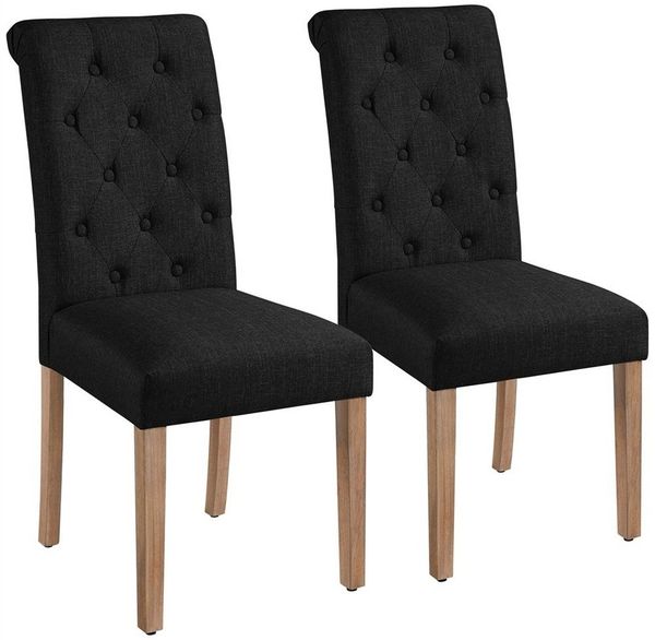 Yaheetech 2er Set Esszimmerstühle mit hoher Rückenlehne, Beine aus Massivholz, Kunstleder, 45,5 x 62 x 98,5 cm, Schwarz