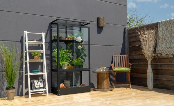 Vitavia Balkon- und Anlehn-Gewächshaus "Stad", schwarz,3 mm ESG mit Stahlfundament