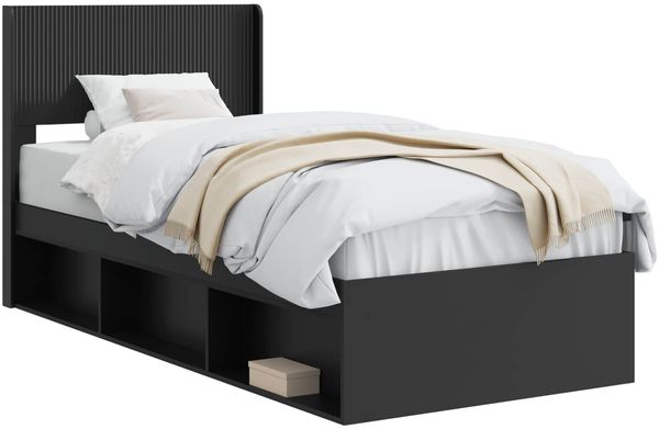 vidaXL Bettgestell mit Stauraum und Kopfteil Schwarz 90 x 190 cm 3414260 Bild 2