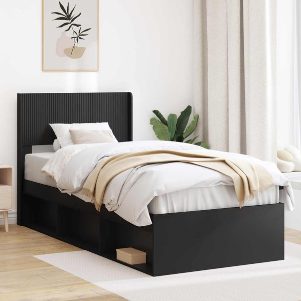vidaXL Bettgestell mit Stauraum und Kopfteil Schwarz 90x190 cm 3414260