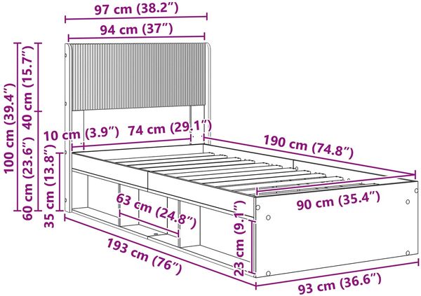 vidaXL Bettgestell mit Stauraum und Kopfteil Schwarz 90 x 190 cm 3414260 Bild 10