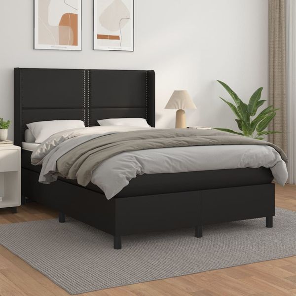 vidaXL Boxspringbett mit Matratze Schwarz 140x190 cm Kunstleder 3132435