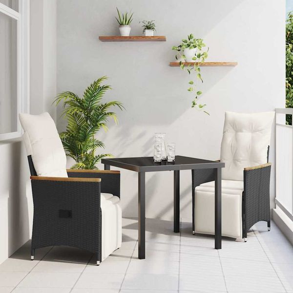 vidaXL Garten Essgruppe mit Kissen 3 pcs Schwarz Poly-Rattan 3379611