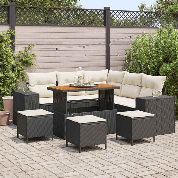 vidaXL Gartensofa-set mit Kissen 9 pcs Schwarz und Creme Poly-Rattan 3363960