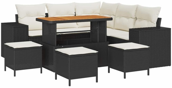 vidaXL Garten-Sofa-Set mit Kissen mit Speicher 9 pcs Schwarz und Creme 3363960