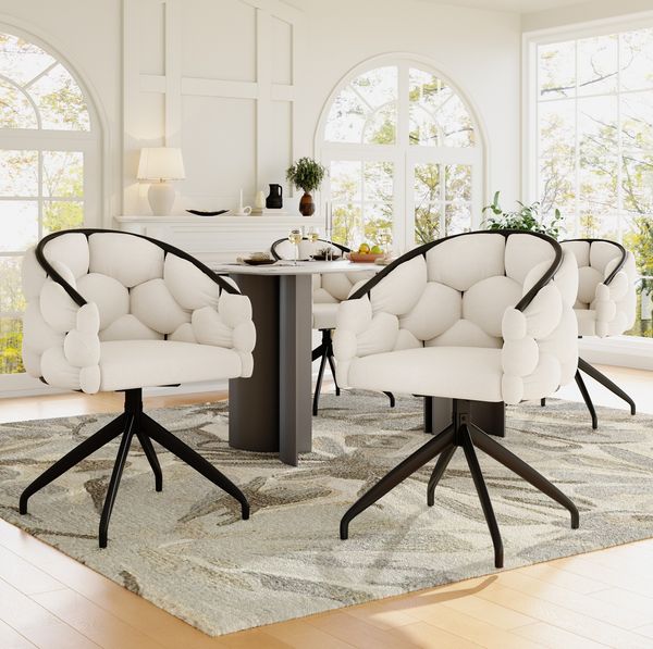 4 Drehstühle Set, 45x44x77,5 cm, Beige Samt, 360° drehbar, Bubble Design