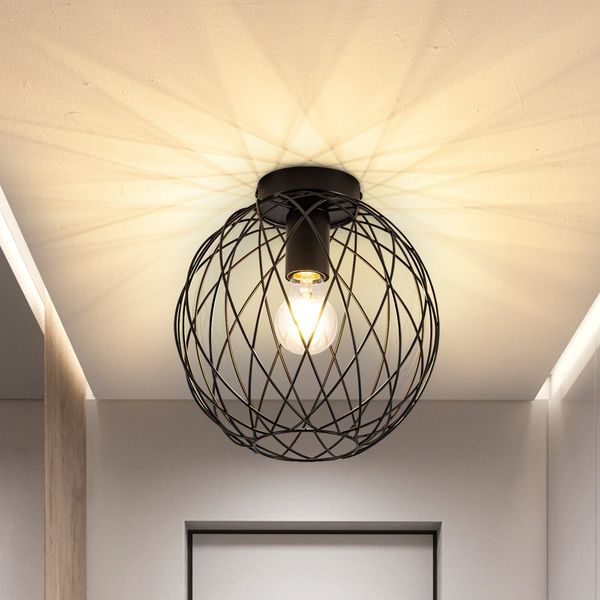 ZMH Deckenlampe Industrial Deckenleuchte Schwarz - Flurlampe Vintage Runde E27 1 Flammig Lampenschirm Retro Metall Wohnzimmerlampe Käfig Gitter Korride Küche Schlafzimmer Ø 20CM