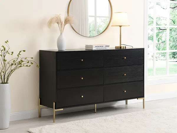 Vente-unique - MILAVIA Kommode Holz, Platte SchwarzGold - B 40 cm x H 82 cm x L 140 cm