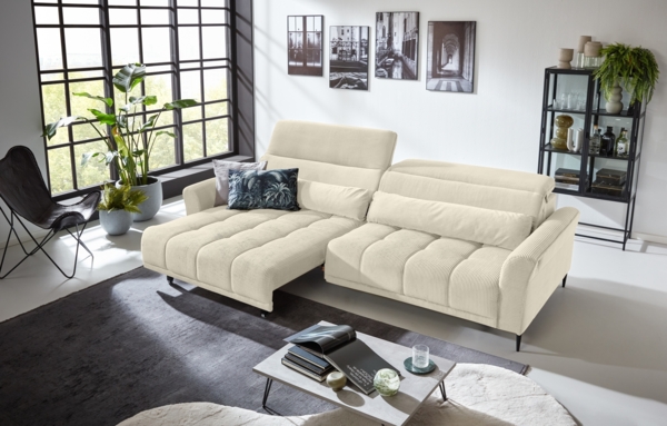 Big-Sofa >Wolve< 2x elektr. Verstellung, 2 Kissen, Cord beige - 280x108x118cm (BxHxT) Bild 3