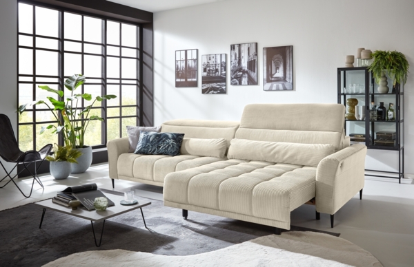 Big-Sofa >Wolve< 2x elektr. Verstellung, 2 Kissen, Cord beige - 280x108x118cm (BxHxT) Bild 5
