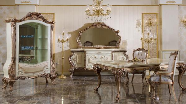 Casa Padrino Luxus Barock Esszimmer Set Weiß / Kupfer - 1 Barock Esstisch & 6 Barock Esszimmerstühle - Barock Esszimmer Möbel - Luxus Möbel im Barockstil - Edel & Prunkvoll Bild 2