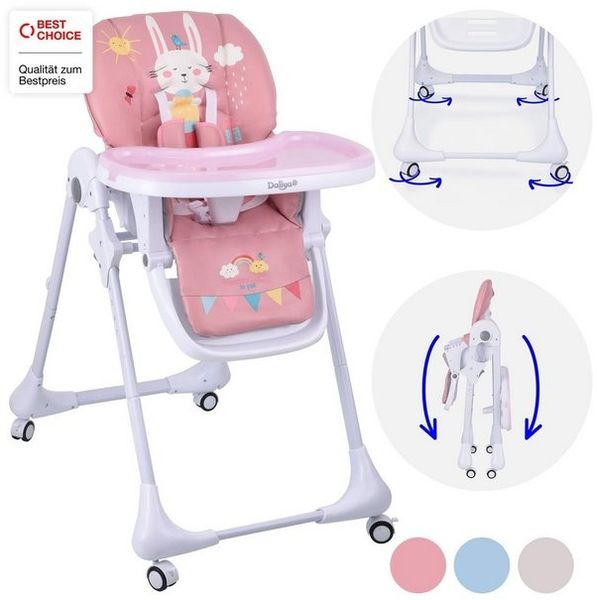Daliya® Hochstuhl SITONMI 3in1 Kinderhochstuhl & Babyliege, extra breite Rückenlehne (Set, 7 St), Babyliege, 0-4 Jahre, breite Rückenlehne, Tablett, Korb, Platzsparend Bild 4
