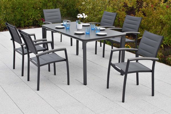 Pisa Gartenmöbel Set 7tlg, 6 Stapelsessel, Tisch 160 x 90 cm, graphit