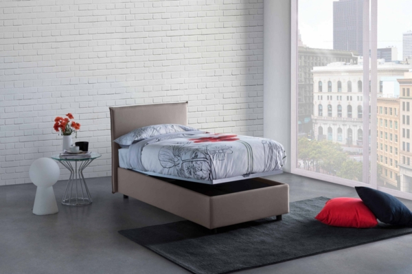 Dmora Einzelbett Alder, Bettkasten mit Stoffbezug, 100 % Made in Italy, Öffnung vorne, geeignet für Matratzen 90 x 200 cm, Taupe Bild 4