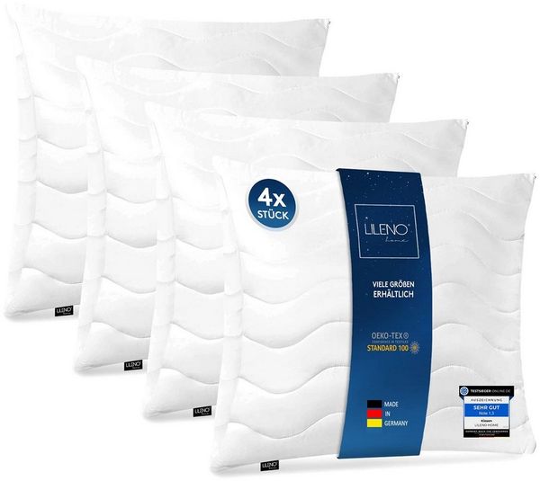 LILENO HOME Kopfkissen - gestepptes Kissen in verschiedenen Größen - Made in Germany, Füllung: 100% Polyester, Rückenschläfer, Seitenschläfer, Bauchschläfer, Spar-Set, 4er Set, Kopfkissen 80x80 cm HART mit 1.200g Füllung, allergikergeeignet