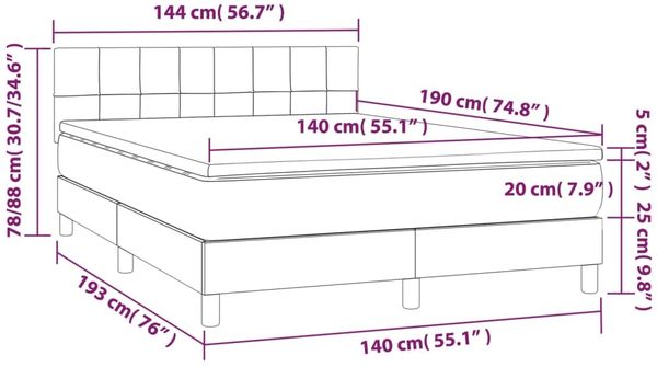 vidaXL Boxspringbett mit Matratze & LED Dunkelgrau 140x190 cm Samt 3134400 Bild 8