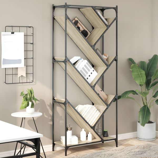 vidaXL Bücherregal Sonoma-Eiche 79x30x180 cm Holzwerkstoff und Metall 845432