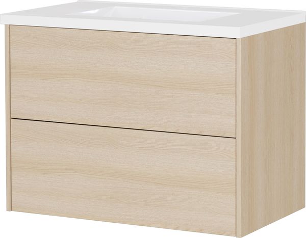 Germania Waschtisch inkl. Becken 9079-653 GW-BODERA, in grifflosem Design mit Push-to-Open Technik, in Lindberg-Eiche, 81 x 61 x 46 cm (BxHxT)