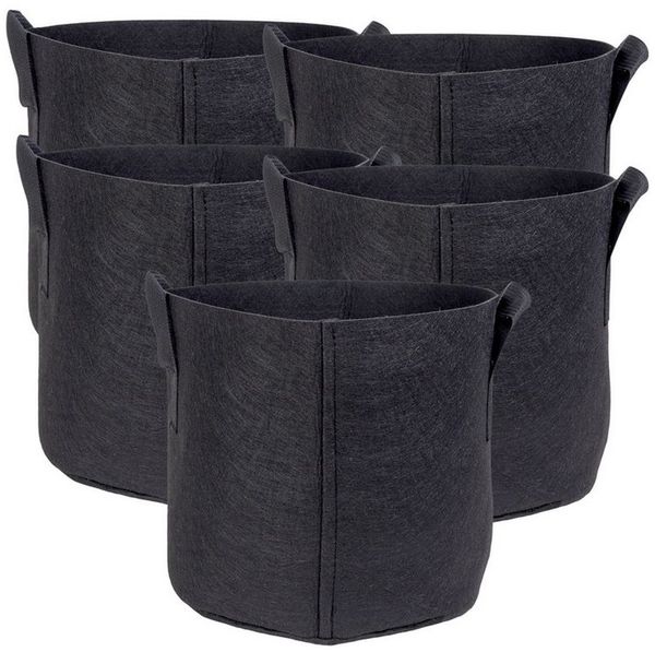 Intirilife Pflanzkübel (5x Vlies Pflanzsack in 20 Liter - 5 Gallon - 30 x 25 cm, 5 St), Pflanzen Übertopf aus Vliesstoff Blumentopf Pflansack Gefäß Griffe