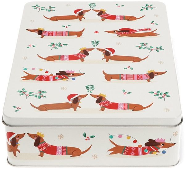Rex London Keksdose Aufbewahrungsdose Dackel rechteckig Weihnachten, 27x19x6,5 cm, (mit Deckel)