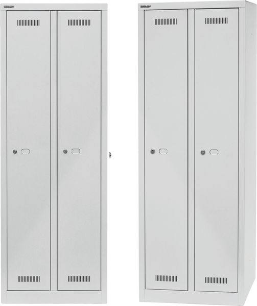 BISLEY Garderobenschrank MonoBloc abschließbar mit Belüftungsschlitzen, Hutboden, Handtuchhalter, Kleiderstange & 3 Haken - Spind mit Schloss - 2 Abteile, Farbe: lichtgrau, ML06D1-645