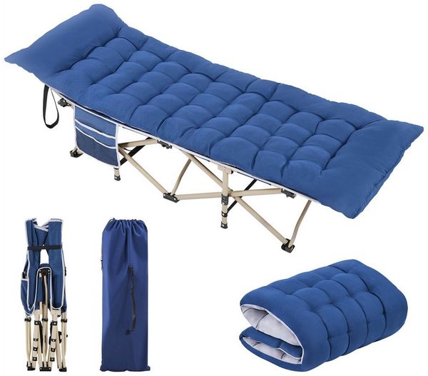 Yaheetech Feldbett mit Matratze, Tragetasche & Seitentasche, klappbar, Blau, 186 × 66 × 52 cm