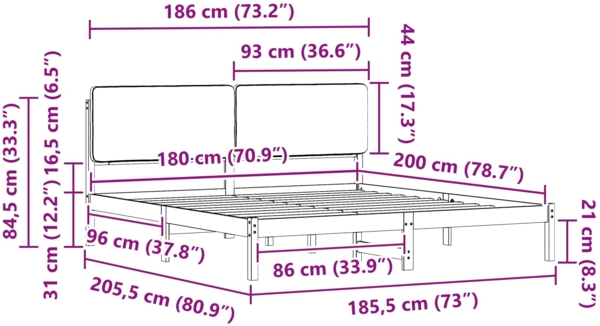 vidaXL Bettgestell mit gepolstertem Kopfteil Schwarz 180 x 200 cm 877891 Bild 10